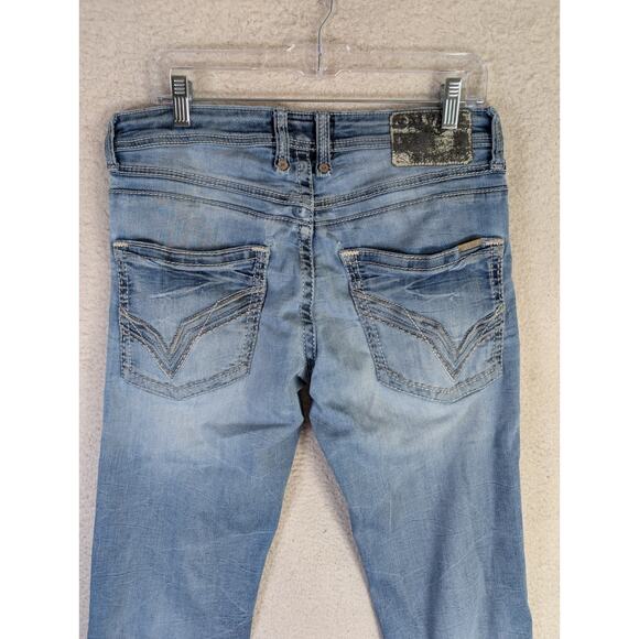 Salvage Buckle Jeans Mens 32R 32x32 Blue Mayhem Straight Leg Distressed Stretch - Picture 12 of 16